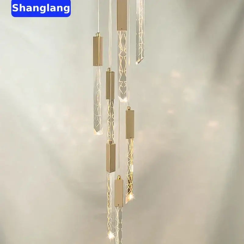 Modern gold-toned and clear acrylic decorbites crystal chrome led chandelier with geometric lattice design for living room decor