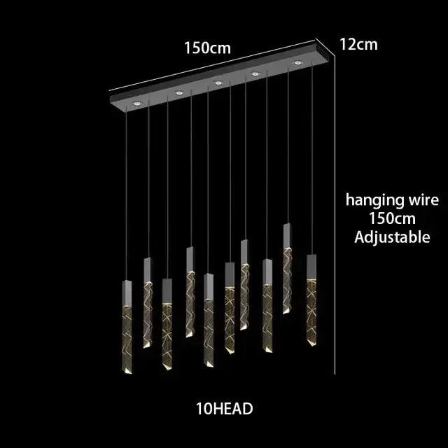 Modern black rectangular chrome led chandelier with ten adjustable crystal chrome led glass light heads for living room decorbites crystal chrome