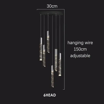 Modern black chrome led chandelier with six adjustable arms and crystal chrome decorbites cylinders for living room decor