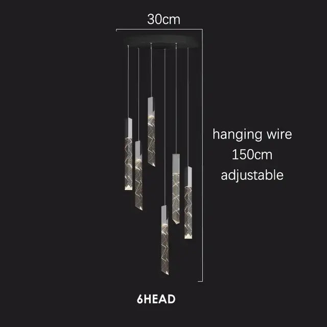 Modern black chrome led chandelier with six adjustable arms and crystal chrome decorbites cylinders for living room decor