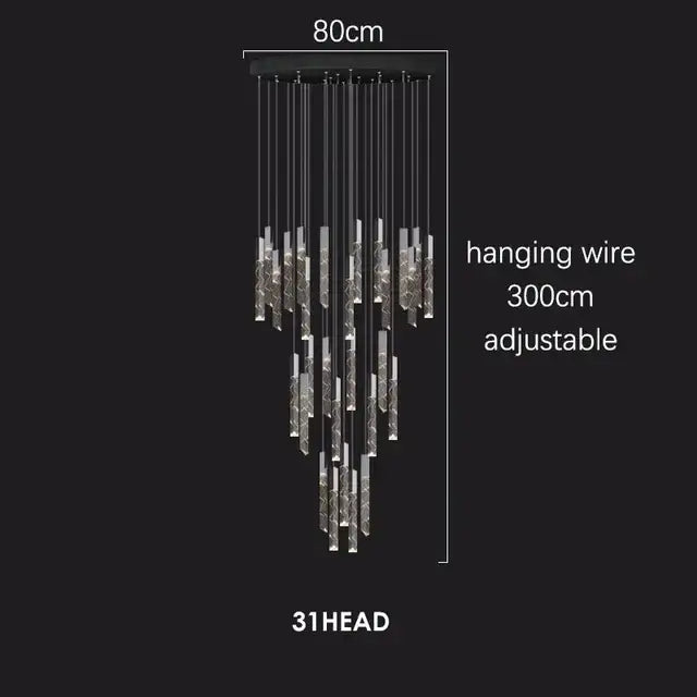 Modern black geometric decorbites crystal chrome led chandelier with 31 crystal-encrusted light heads and adjustable wire