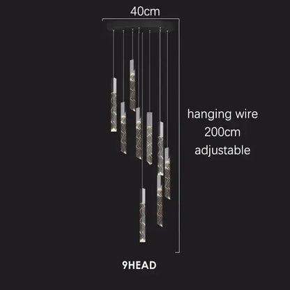 Modern geometric crystal chrome led chandelier with nine slender etched glass rods and chrome led decorbites crystal chrome finish