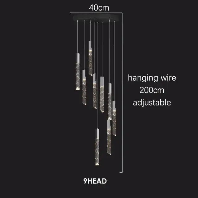 Modern geometric crystal chrome led chandelier with nine slender etched glass rods and chrome led decorbites crystal chrome finish