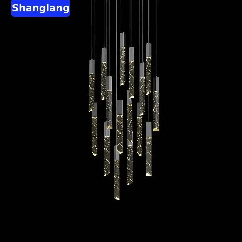 Modern geometric pendant chandelier with sleek black and gold accents featuring decorbites crystal chrome led design