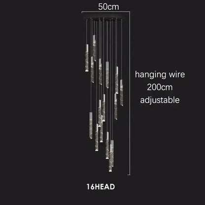 Modern geometric crystal chrome led chandelier with 16 slender silver-toned glass rods and adjustable black wires by decorbites crystal chrome