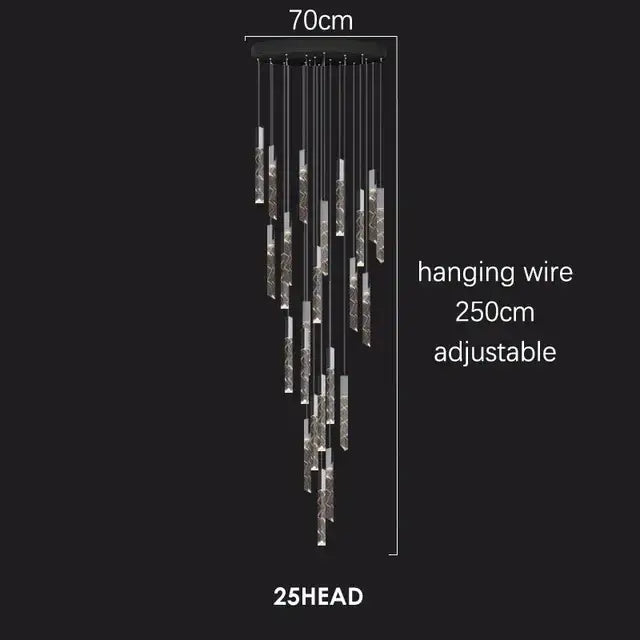 Modern black chrome led chandelier with 25 crystal-encrusted glass pendants on adjustable 250cm wire by decorbites crystal chrome