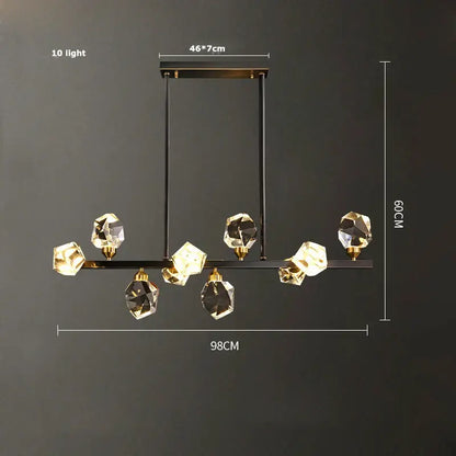 Modern geometric crystal copper black led chandelier with ten faceted crystal lights for dining room decorbites crystal copper