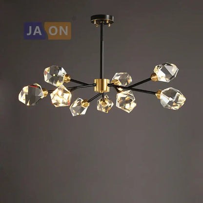 Modern geometric crystal copper black led chandelier with faceted crystal globes for dining room decorbites crystal copper