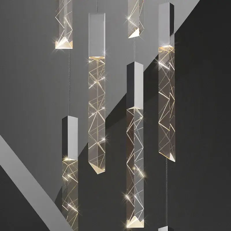Modern geometric crystal glass led pendant light with sleek metallic frames for living room decorbites crystal glass lighting
