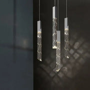 Modern geometric pendant light with clear acrylic crystal glass led body and silver caps for living room decorbites crystal glass