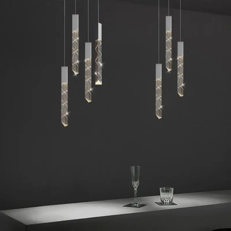 Modern geometric pendant light with sleek translucent acrylic body and warm white decorbites crystal glass led strips