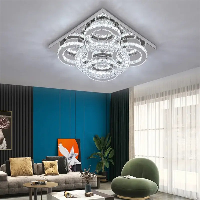 Modern geometric crystal smart led chandelier with multiple concentric rings ceiling light for living room decorbites smart led