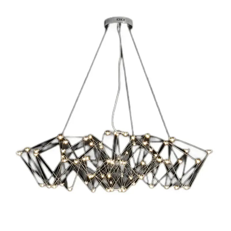 Modern geometric cube light pendant lamp with sleek chrome finish and black glass panels illuminated by warm leds