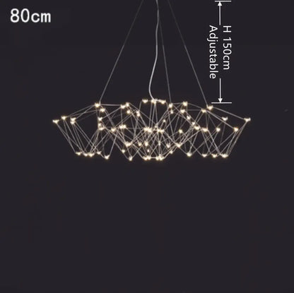 Modern geometric cube light pendant with thin metallic wires and warm white LED lights by decorbites cube light