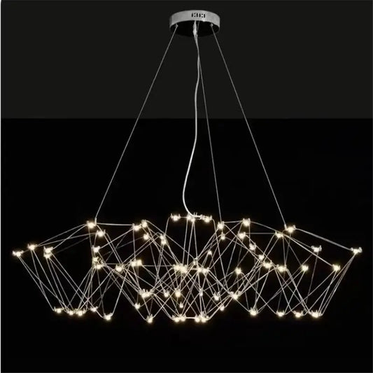 Modern geometric cube light pendant lamp with thin metallic wires and warm white LED lights for dining room decorbites cube light