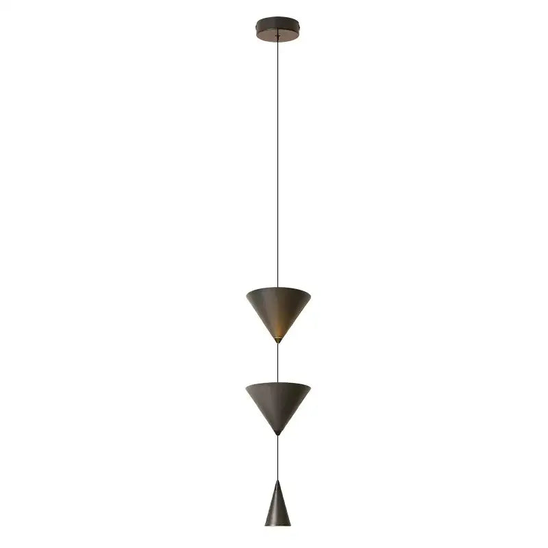 Modern geometric decorbites cone long led pendant bedroom light with three stacked matte black conical shades suspended