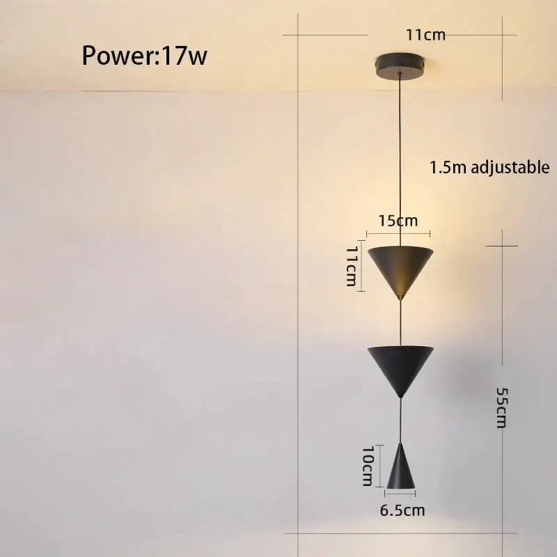 Modern geometric decorbites cone long led pendant bedroom light with black and brass two tiered cone shades and adjustable chain