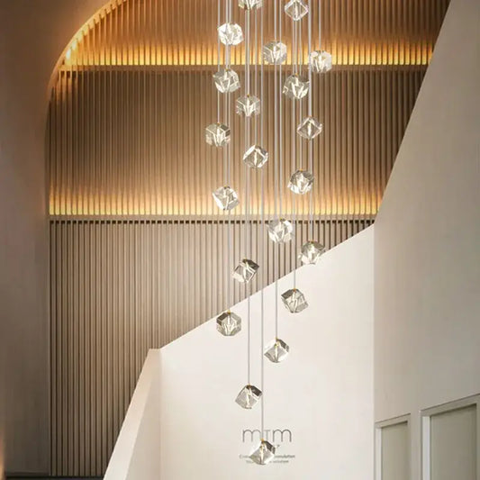 Modern geometric decorbites crystal led chandelier with crystal-clear glass pendant design for staircase lighting