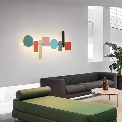 Modern geometric flush mount wall sconce with colorful circular and rectangular panels for bedroom decorbites geometric flush