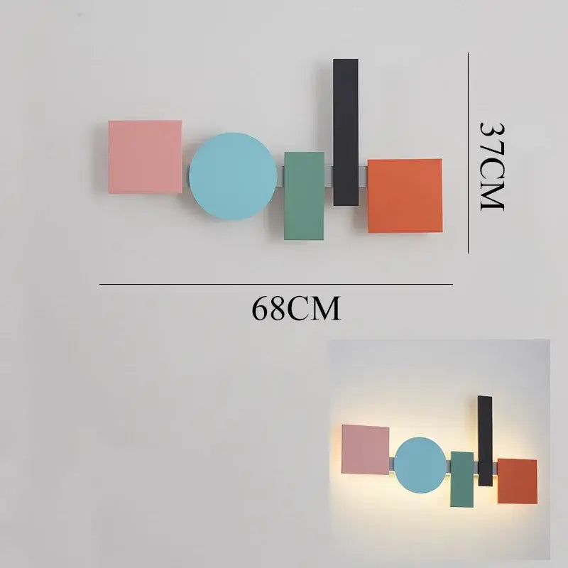 Modern geometric flush mount colorful wall sconce with pastel pink, light blue, teal green, black, and orange panels for bedroom decorbites geometric flush