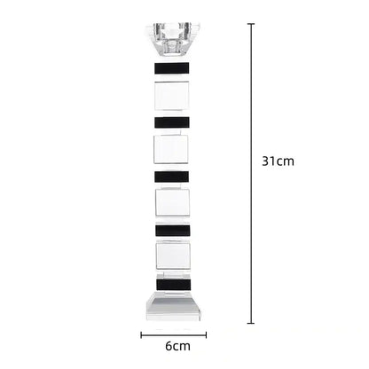 A sleek 31cm tall decorbites geometric glass candle holder with transparent and black block design tiers for dining room decor