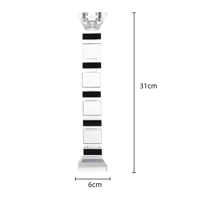 A sleek 31cm tall decorbites geometric glass candle holder with transparent and black block design tiers for dining room decor