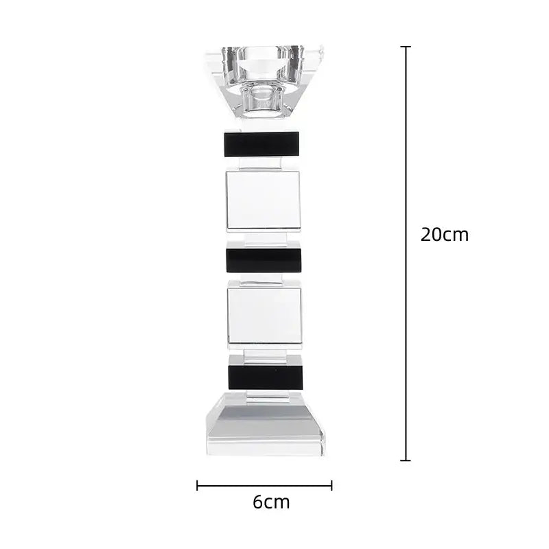 Modern geometric glass candle holder 20cm tall with alternating clear and black acrylic blocks and faceted crystal cup decorbites geometric glass block design