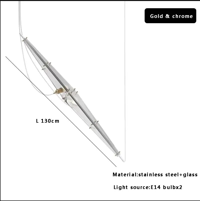 A sleek modern geometric glass cone chandelier pendant light with gold and chrome stainless steel and glass finish