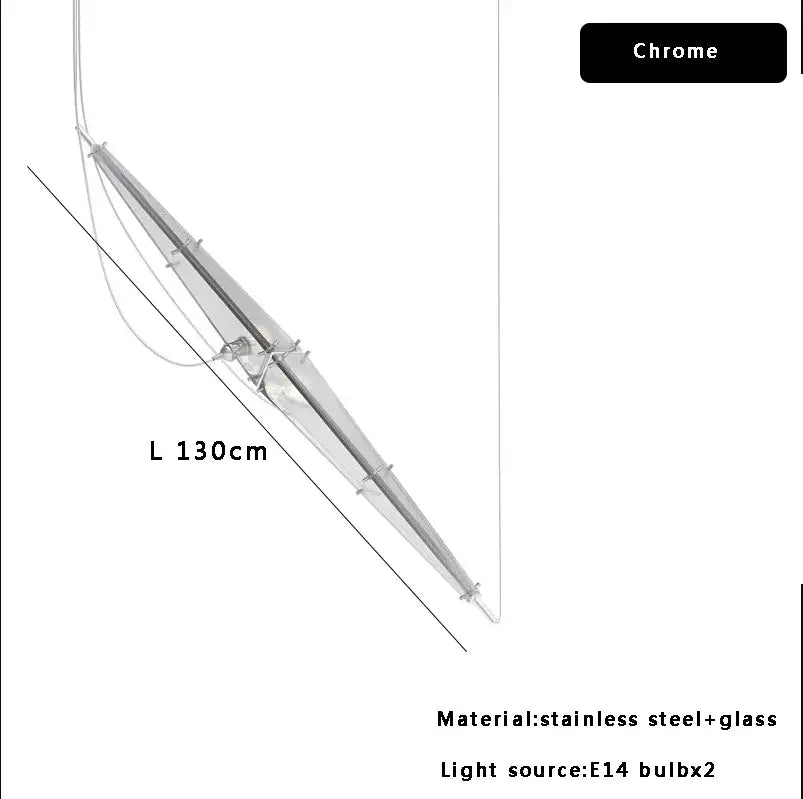 Modern geometric glass cone chandelier pendant lamp with chrome-finished stainless steel and glass for dining room