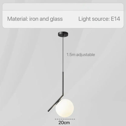 Black iron and frosted glass pendant light with spherical shade for bedroom bedside glass pendant lights and chandeliers