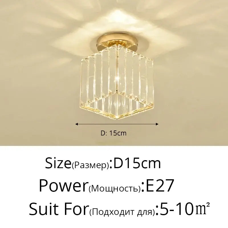 A modern hexagonal crystal glass LED chandelier with gold-toned metal frame for living room decorbites crystal glass