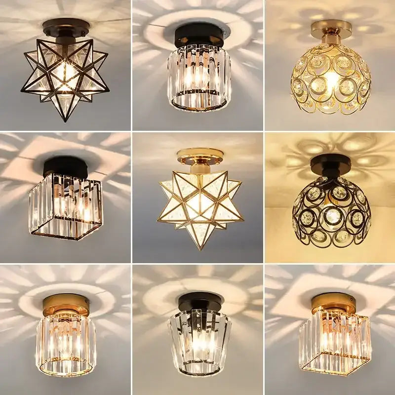 Modern geometric gold and black crystal glass led chandelier featuring star spherical and rectangular designs for living room decorbites crystal glass