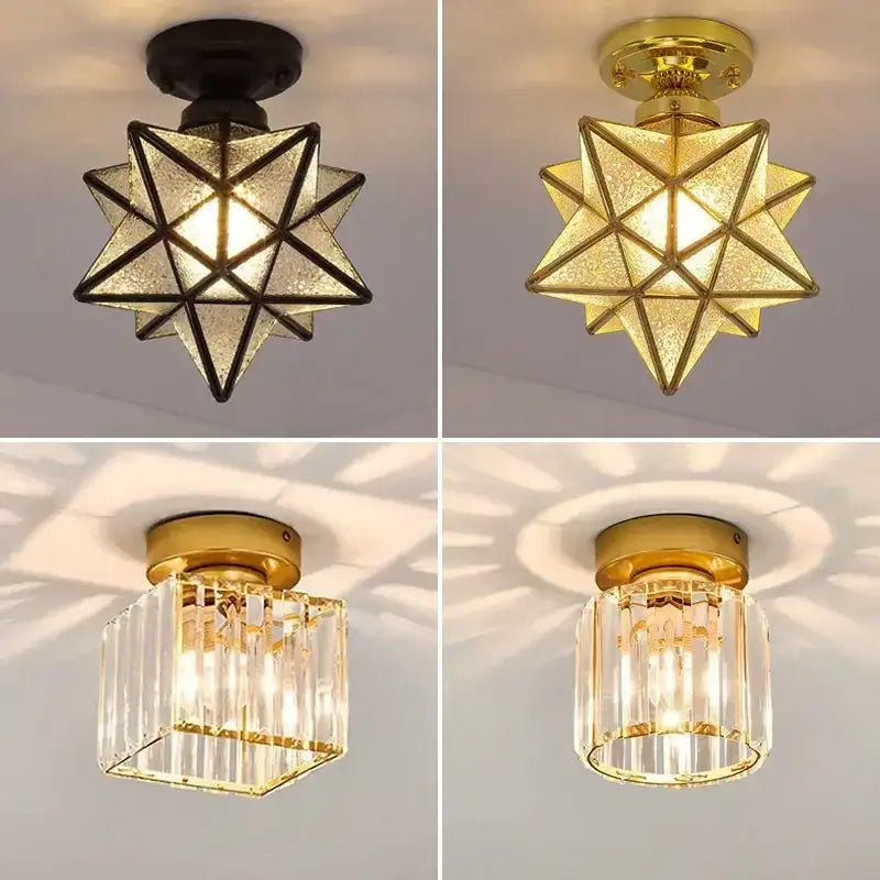 Modern geometric gold and black crystal glass led chandelier with star and cylindrical textured panels for living room decorbites crystal glass decor