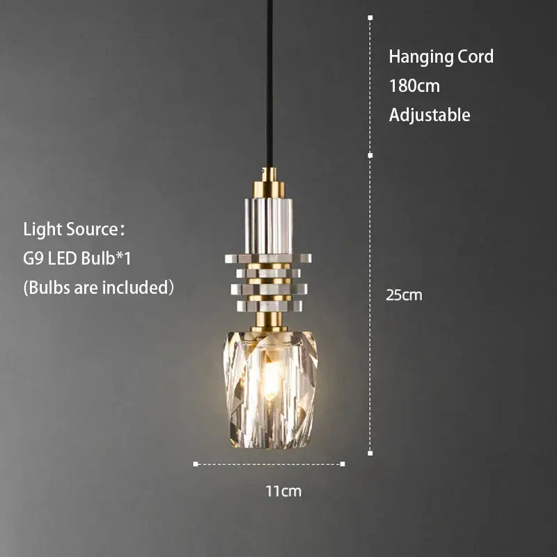Modern geometric gold and clear crystal led ceiling chandelier with faceted glass shade and 180cm adjustable cord by decorbites crystal led