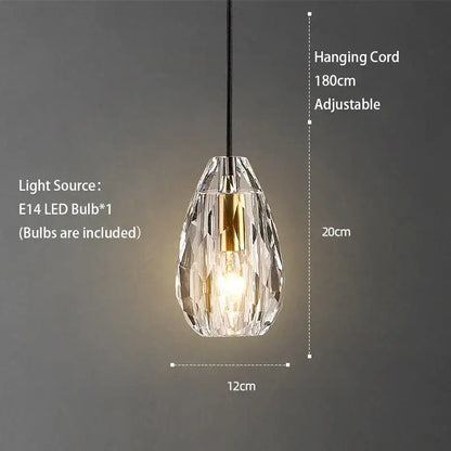 Modern geometric gold and clear crystal led ceiling chandelier with crystal teardrop pendant light by decorbites crystal led