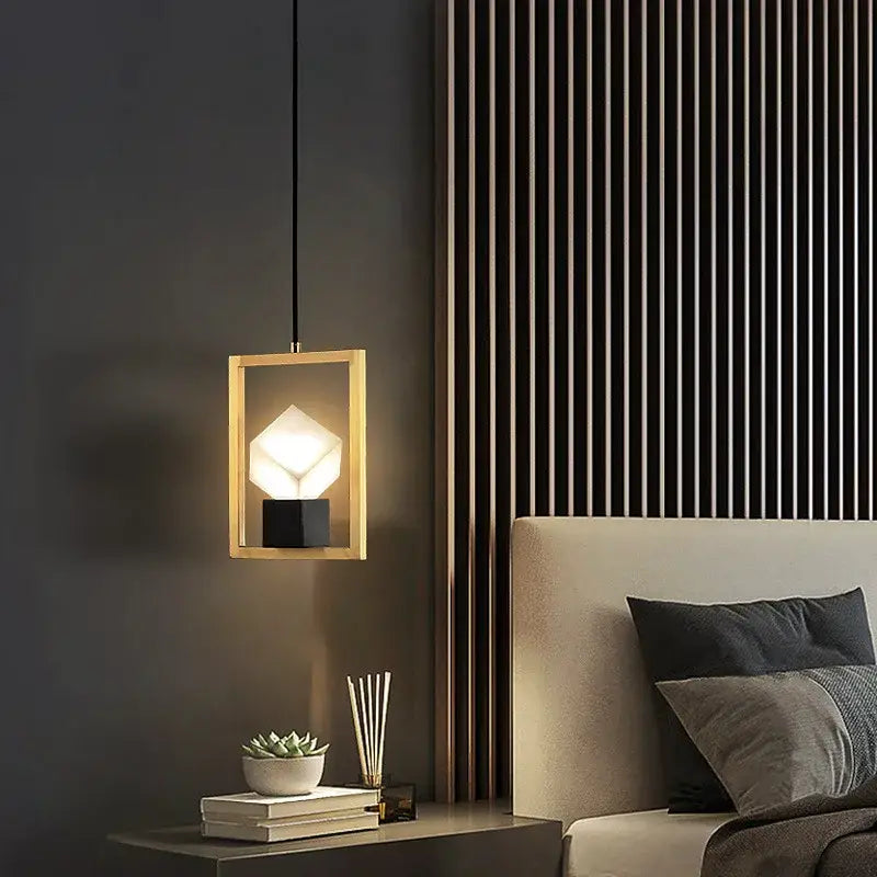 Modern geometric crystal led ceiling chandelier with gold frame, faceted white shade, and black base for decorbites crystal led lighting
