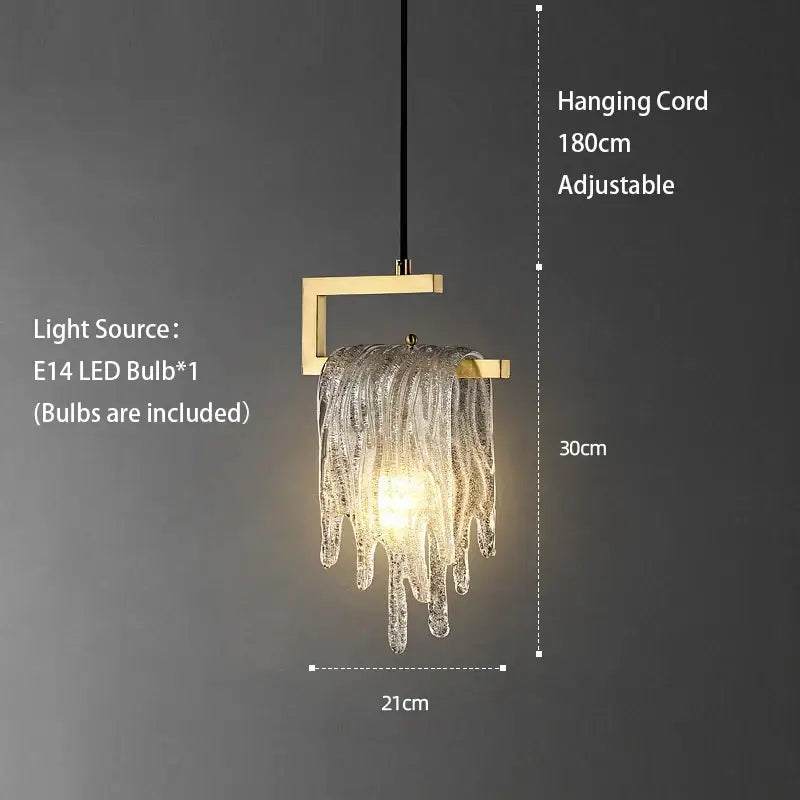 Modern geometric gold and clear crystal led ceiling chandelier with translucent glass icicle pendant by decorbites crystal led