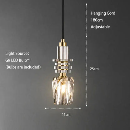 Modern geometric gold and clear crystal led ceiling chandelier with faceted shade and adjustable 180cm cord decorbites crystal led