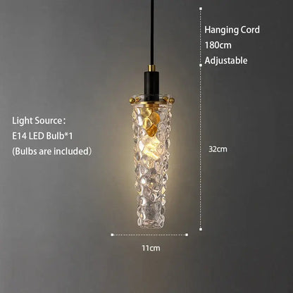 Modern geometric gold and clear crystal led ceiling chandelier with textured glass pendant and black hanging cord decorbites crystal led