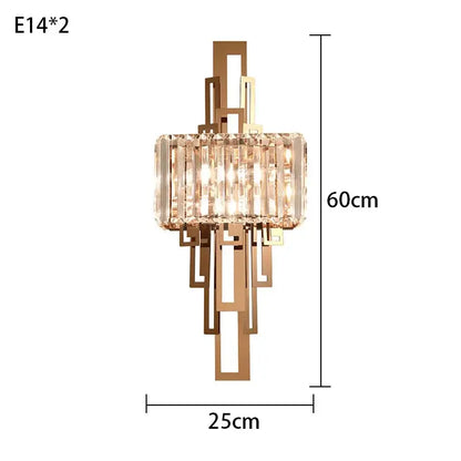Modern geometric gold crystal wall lamp featuring a central rectangular panel and cascading metal arms wall decorbites crystal wall lamp