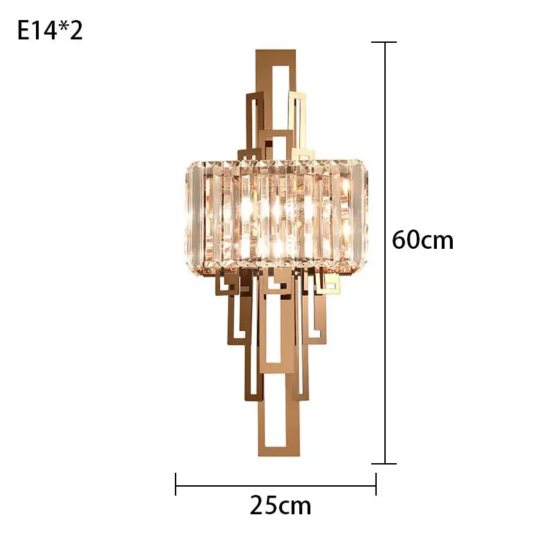 Modern geometric gold crystal wall lamp featuring a central rectangular panel and cascading metal arms wall decorbites crystal wall lamp