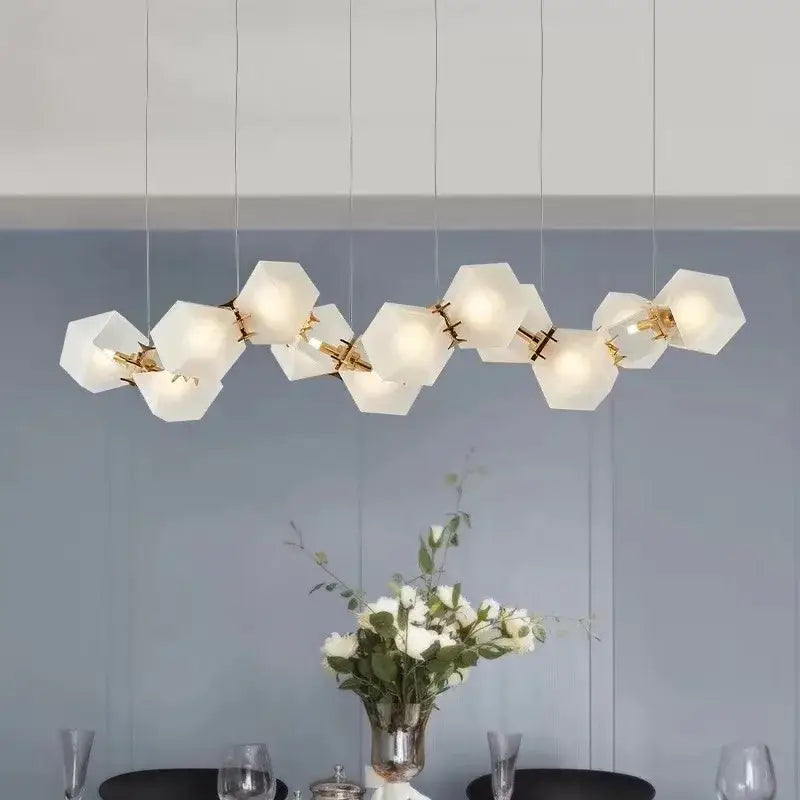Modern geometric gold e14 led glass pendant light with frosted white glass shades for dining room lighting
