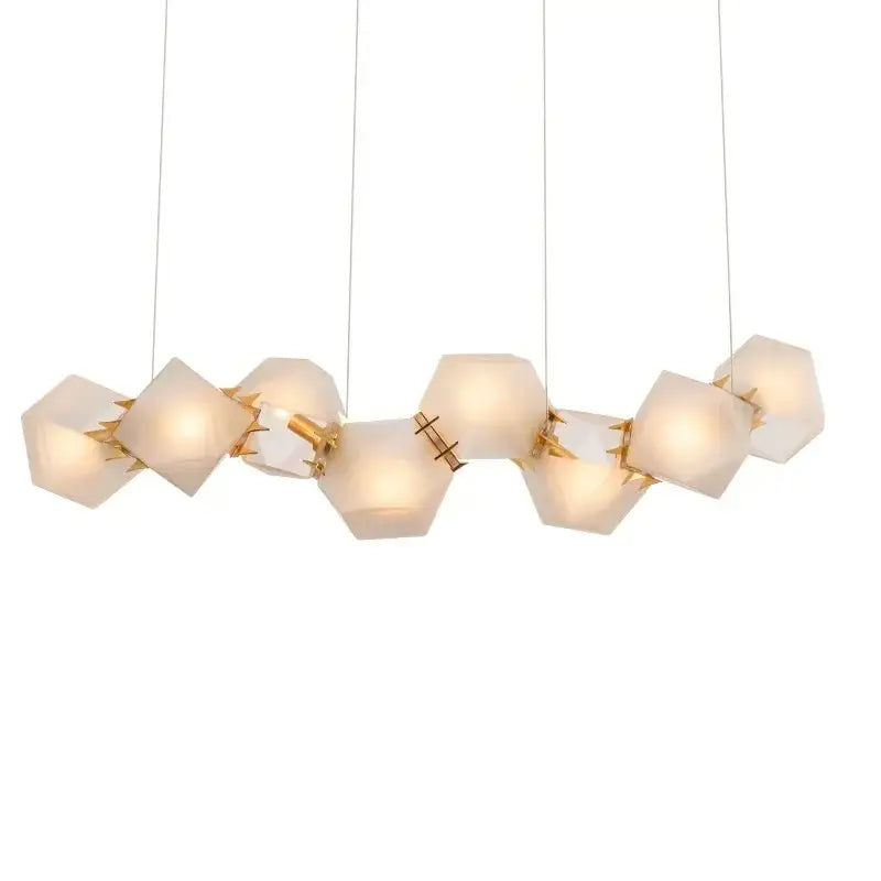 Modern geometric gold e14 led glass pendant light with frosted hexagonal shades for dining room lighting