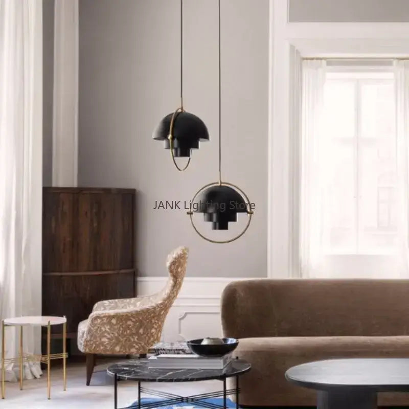 Black and gold modern geometric iron deformable pendant lamp with flower-like design for living room decorbites iron deformable