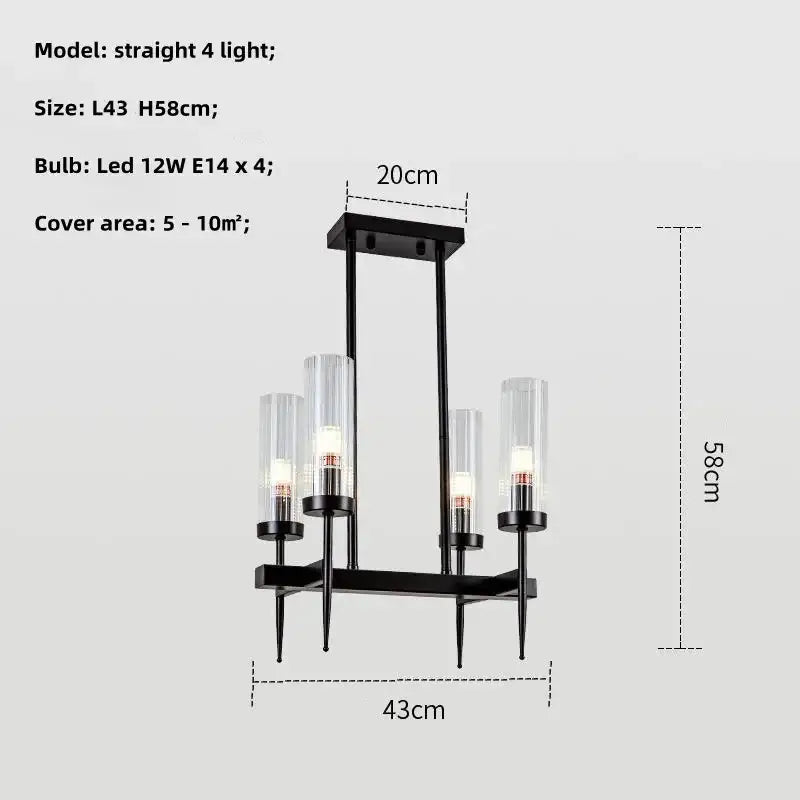Black metal pendant light with four clear glass cylindrical shades and led bulbs for modern decorbites gold metal glass decor