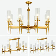 Modern geometric gold metal glass pendant light with clear cylindrical shades for dining room decorbites gold metal design