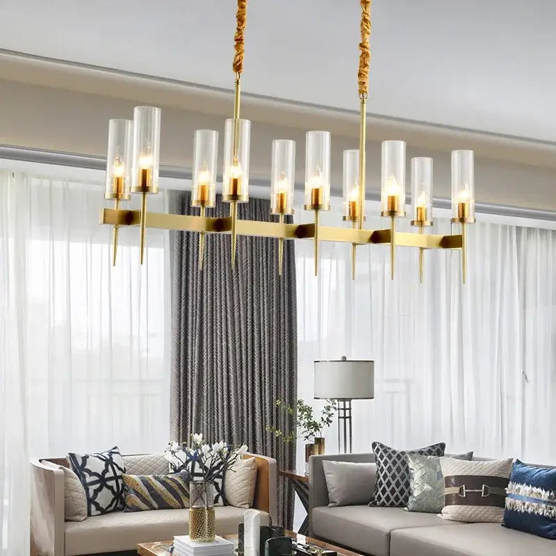 Modern geometric gold metal glass pendant light with gold-toned chandelier and twisted rope suspension cords for dining room decorbites gold metal