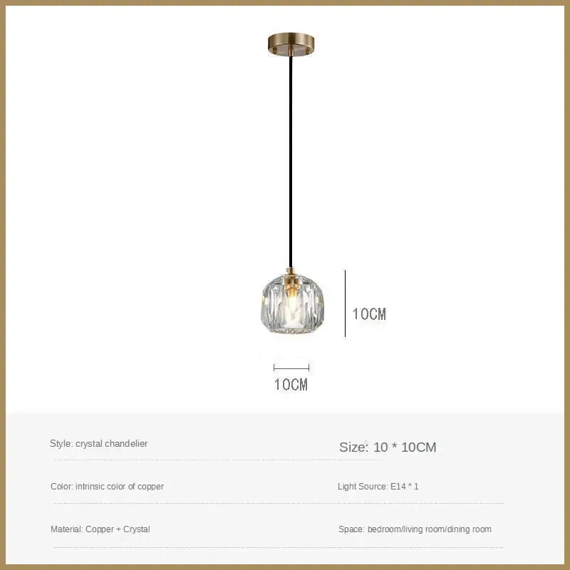 A delicate crystal led pendant light with copper finish and faceted glass globe for modern dining room decorbites