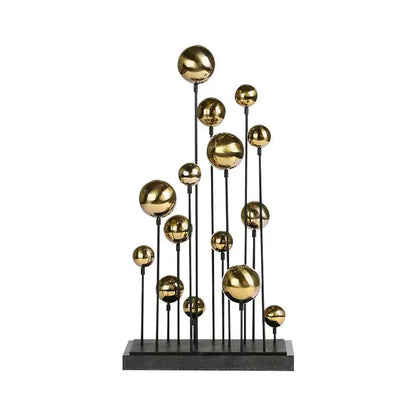 Modern geometric golden ball sculpture with metallic spheres on black rods for living room decorbites decor