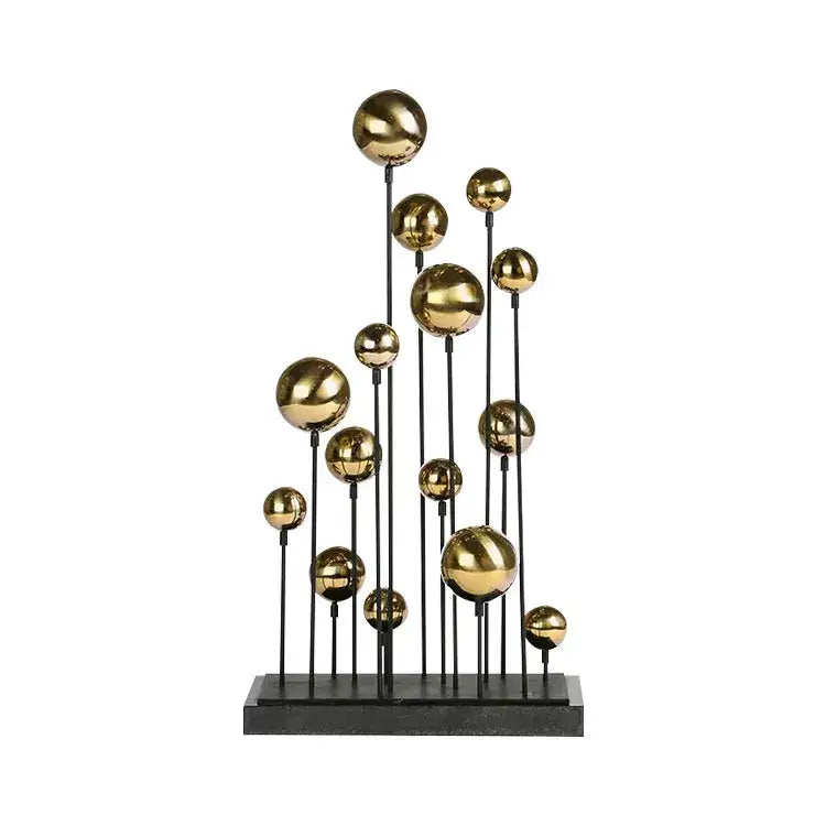 Modern geometric golden ball sculpture with metallic spheres on black rods for living room decorbites decor